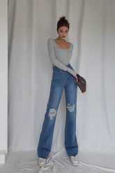Ripped Slant Pocket Straight Leg Jeans